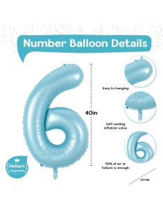 Globo de Número 6 Azul Claro Mylar 101,6 cm para Fiestas 2