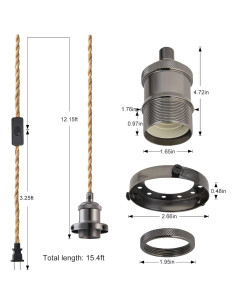 Kit de Luz Colgante Vintage Industrial GNOLAK 4.7m E26 2