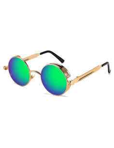 Gafas de Sol Retro Steampunk FEISEDY Oro Espejo Verde 48mm