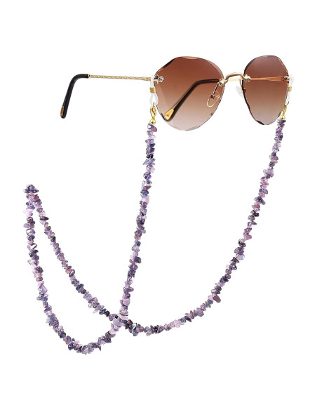 Cadena de Gafas PEARLADA de Oro 18K con Chips de Amatista Cadena de Gafas PEARLADA de Oro 18K con Chips de Amatista
