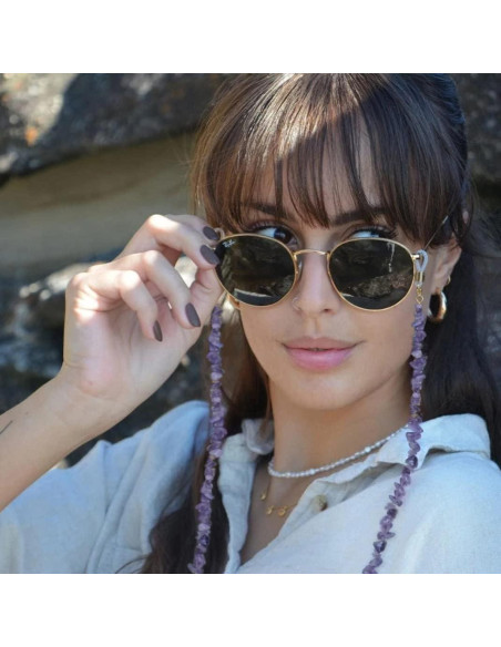 Cadena de Gafas PEARLADA de Oro 18K con Chips de Amatista Cadena de Gafas PEARLADA de Oro 18K con Chips de Amatista