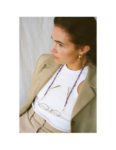 Cadena de Gafas PEARLADA de Oro 18K con Chips de Amatista