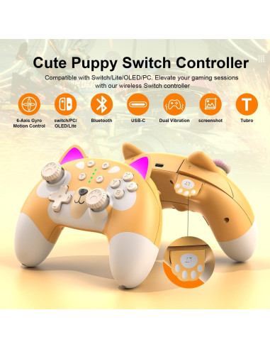 Controlador Pro Inalámbrico Perrito Lindo para Switch y PC