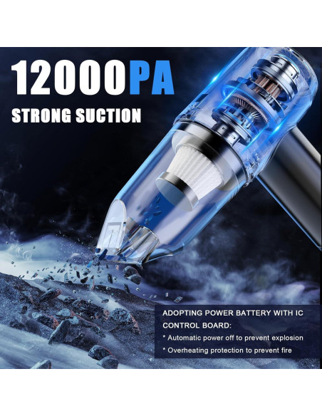 Aspiradora Portátil Inalámbrica Ehoyal 12000Pa 6 en 1 Negra