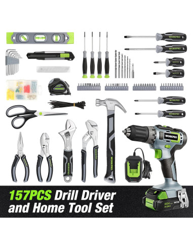 Conjunto de Herramientas Workpro 157 Piezas con Taladro 20V