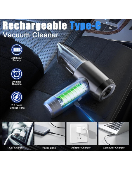 Aspiradora Portátil Inalámbrica Ehoyal 12000Pa 6 en 1 Negra