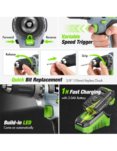 Conjunto de Herramientas Workpro 157 Piezas con Taladro 20V