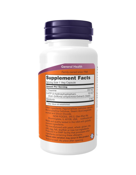 Suplemento de Sueño 3-en-1 NOW Foods con Melatonina 90 Cápsulas