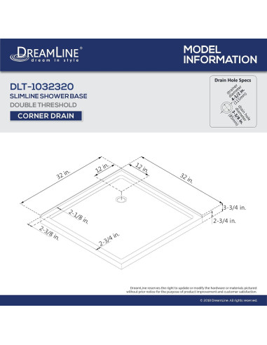 Base de Ducha DreamLine SlimLine 81x81 cm Doble Umbral Blanco