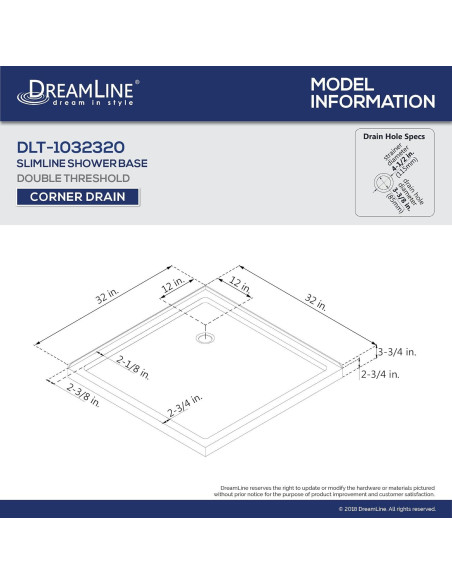 Base de Ducha DreamLine SlimLine 81x81 cm Doble Umbral Blanco