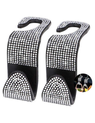 Ganchos de reposacabezas SJJEBSK 2Pcs Blanco Diamante