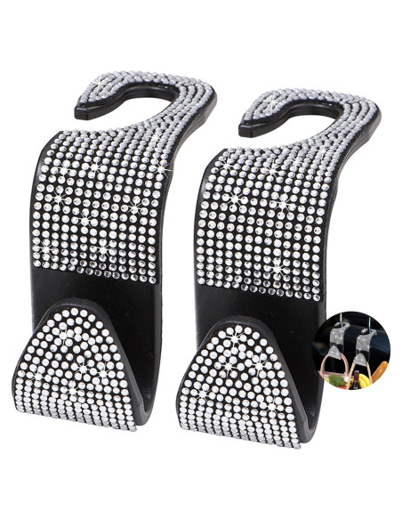 Ganchos de reposacabezas SJJEBSK 2Pcs Blanco Diamante