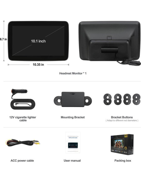 Monitor de respaldo AINAVIGO 10.1'' Android 11.0 HD