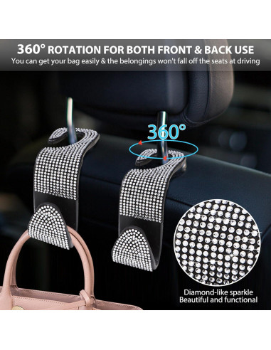 Ganchos de reposacabezas SJJEBSK 2Pcs Blanco Diamante