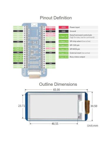 Módulo Pantalla E-Paper 2.13" Waveshare para Raspberry Pi Pico