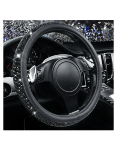 Funda de Volante de Cuero CAR PASS con Diamantes Negros 36-38 cm