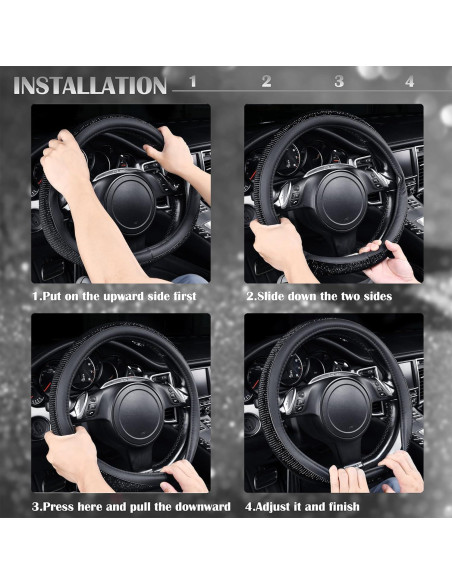 Funda de Volante de Cuero CAR PASS con Diamantes Negros 36-38 cm