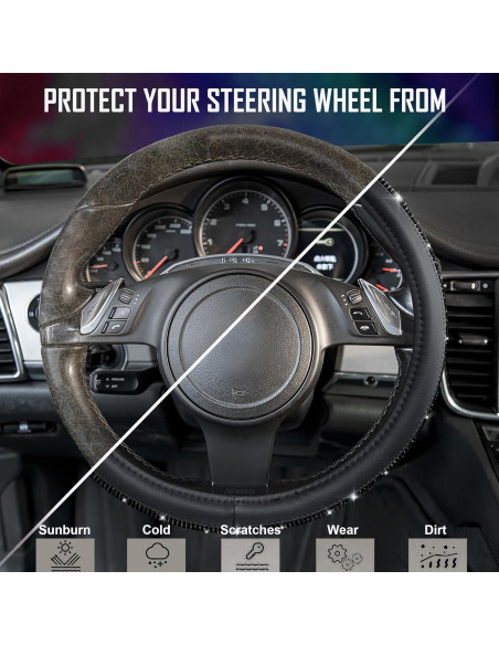 Funda de Volante de Cuero CAR PASS con Diamantes Negros 36-38 cm