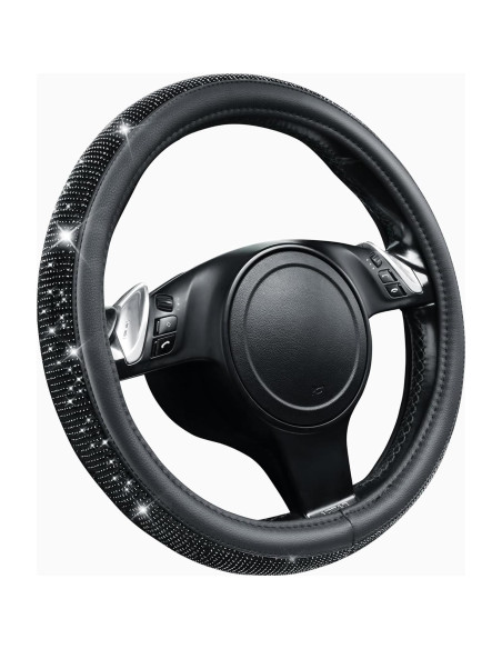 Funda de Volante de Cuero CAR PASS con Diamantes Negros 36-38 cm