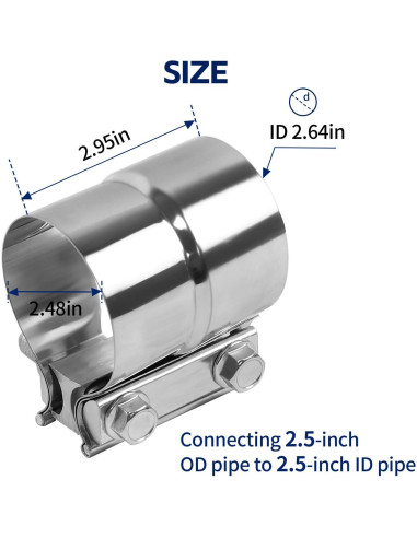 Abrazadera de escape HZYAMZ 001 acero inoxidable 2.5"