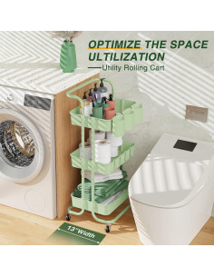 Carro de Utilidad Móvil LEHOM 3 Niveles Verde con Ganchos 2