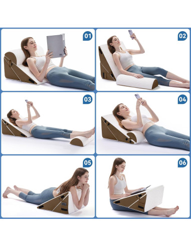 Juego de Almohadas en Cuña Ortopédica Negwoo 3 PCS Espuma Memoria