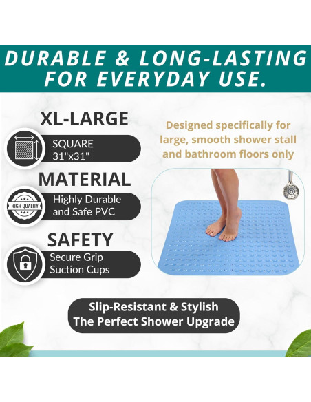 Alfombrilla de Ducha Antideslizante ENKOSI 78.74x78.74cm Azul Aqua