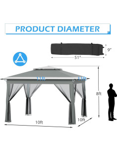 Carpa Pop Up ECOTOUGE 3x3m Gris-Blanco Resistente al Agua 2