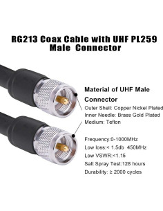 Cable Coaxial RG213 45.72M PL259 Macho a Macho para Radio 2