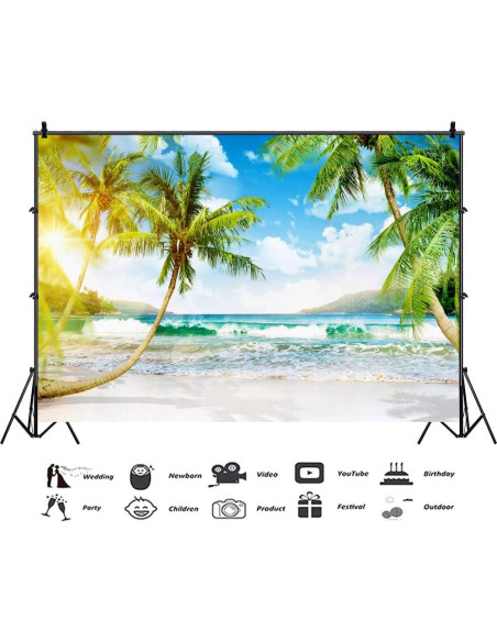 Fondo Fotográfico Vinilo Haoyiyi 250x180cm Playa Tropical
