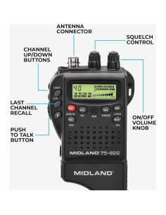 Radio CB portátil Midland 75-822 con 40 canales y NOAA 2
