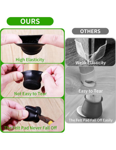 24 Protectores de Patas de Silla GAGUIUP Silicona y Fieltro