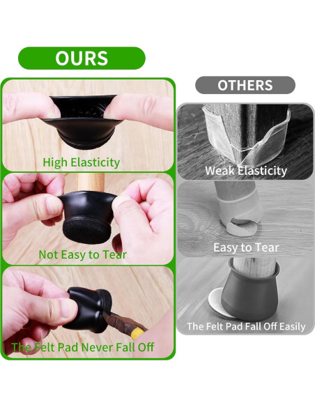 24 Protectores de Patas de Silla GAGUIUP Silicona y Fieltro