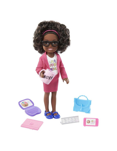 Muñeca Chelsea Barbie Jefa Morena 15.24 cm con Accesorios