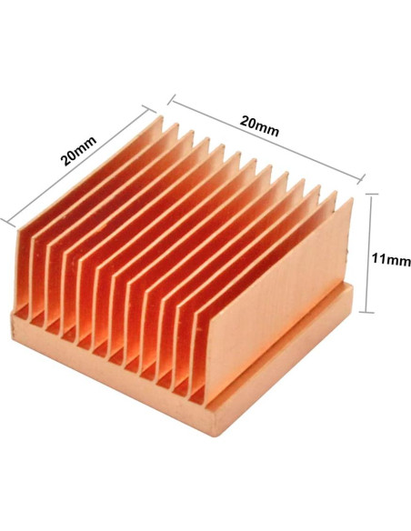 Disipador de Calor de Cobre Puro 20x20x11mm - 2 Piezas
