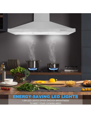 Campana Extractora de Pared Tieasy 91 cm Acero Inoxidable 450 CFM