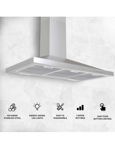 Campana Extractora de Pared Tieasy 91 cm Acero Inoxidable 450 CFM