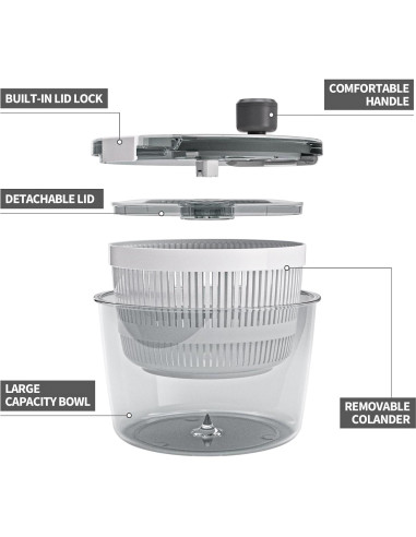 Centrifugadora de Ensalada Cambom 3Qt Blanca, Lava y Seca Verduras