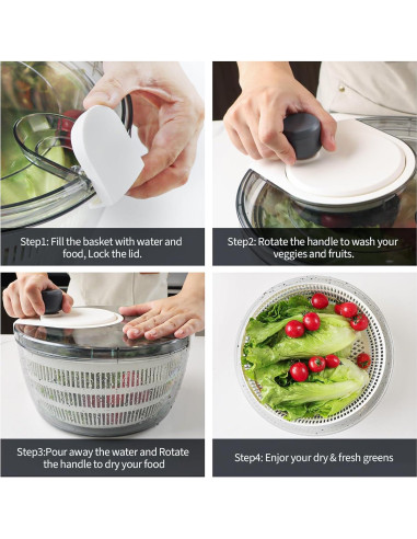 Centrifugadora de Ensalada Cambom 3Qt Blanca, Lava y Seca Verduras