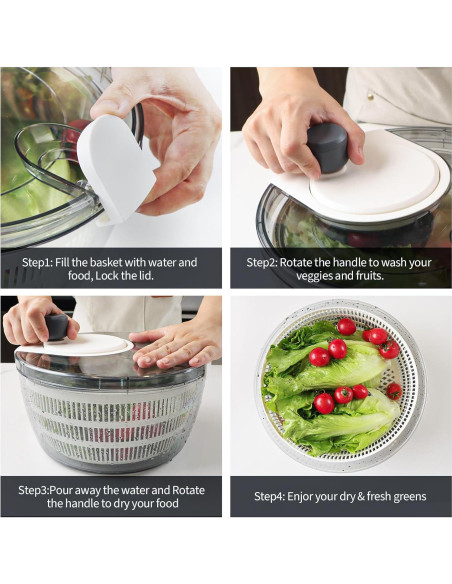 Centrifugadora de Ensalada Cambom 3Qt Blanca, Lava y Seca Verduras