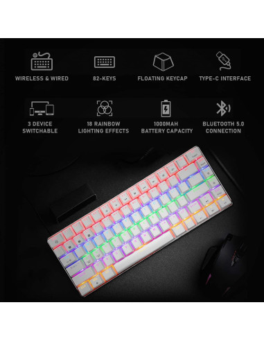 Teclado Mecánico Inalámbrico LexonElec AK33 82 Teclas RGB