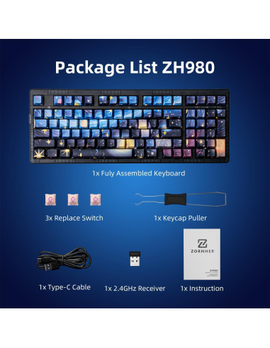 Teclado Mecánico Inalámbrico ZORNHER ZH980 95% RGB PBT