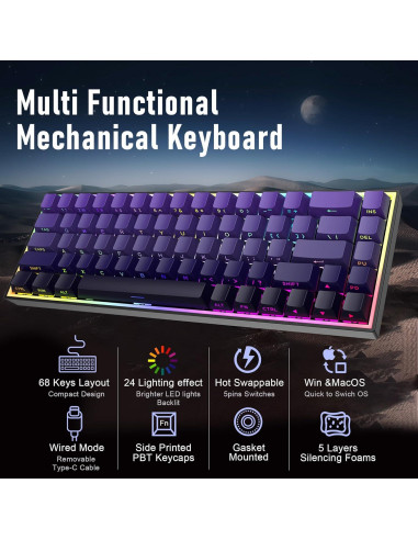 Teclado Mecánico ZIPFORCE GK-001 68 Teclas Retroiluminado