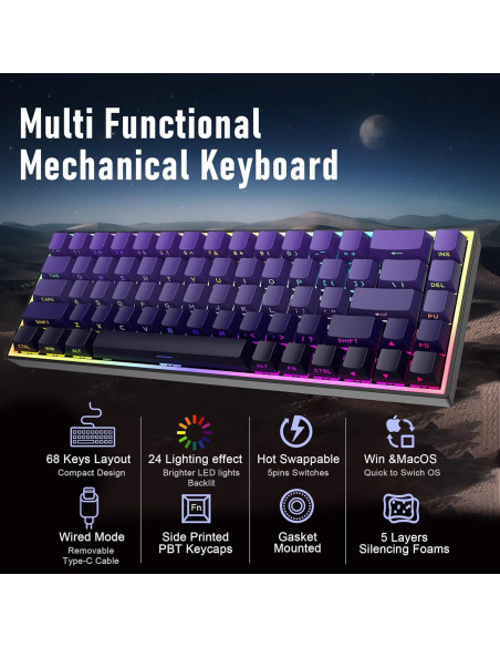 Teclado Mecánico ZIPFORCE GK-001 68 Teclas Retroiluminado