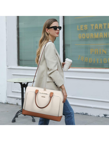 Maletín de Cuero CLUCI para Laptop 15.6" Mujeres Beige