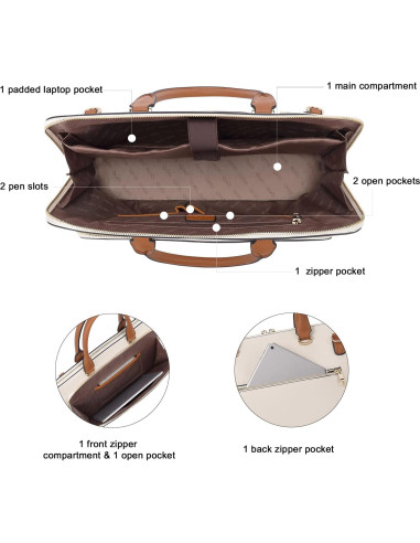 Maletín de Cuero CLUCI para Laptop 15.6" Mujeres Beige