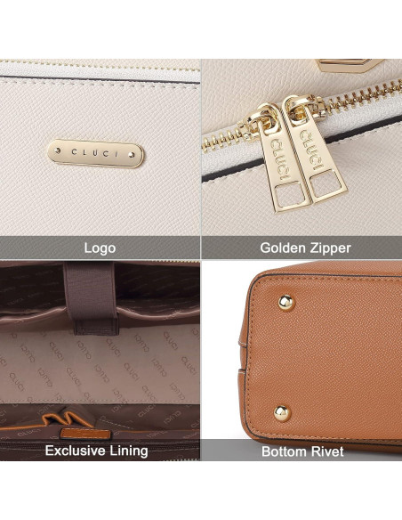 Maletín de Cuero CLUCI para Laptop 15.6" Mujeres Beige