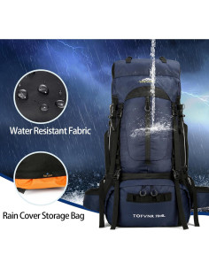 Mochila de Senderismo Blackpongo 75L Resistente al Agua Azul 2