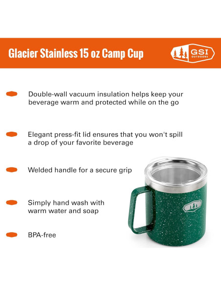 Taza de Campamento GSI Outdoors Glacier 15 oz Verde Manchado