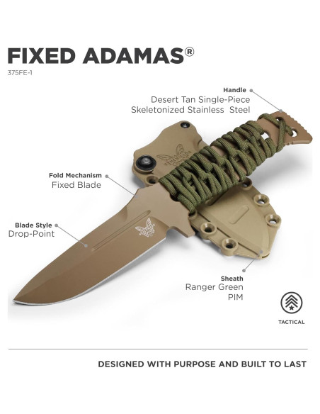 Cuchillo Táctico Benchmade Adamas 375 Paracord OD Tierra Plana